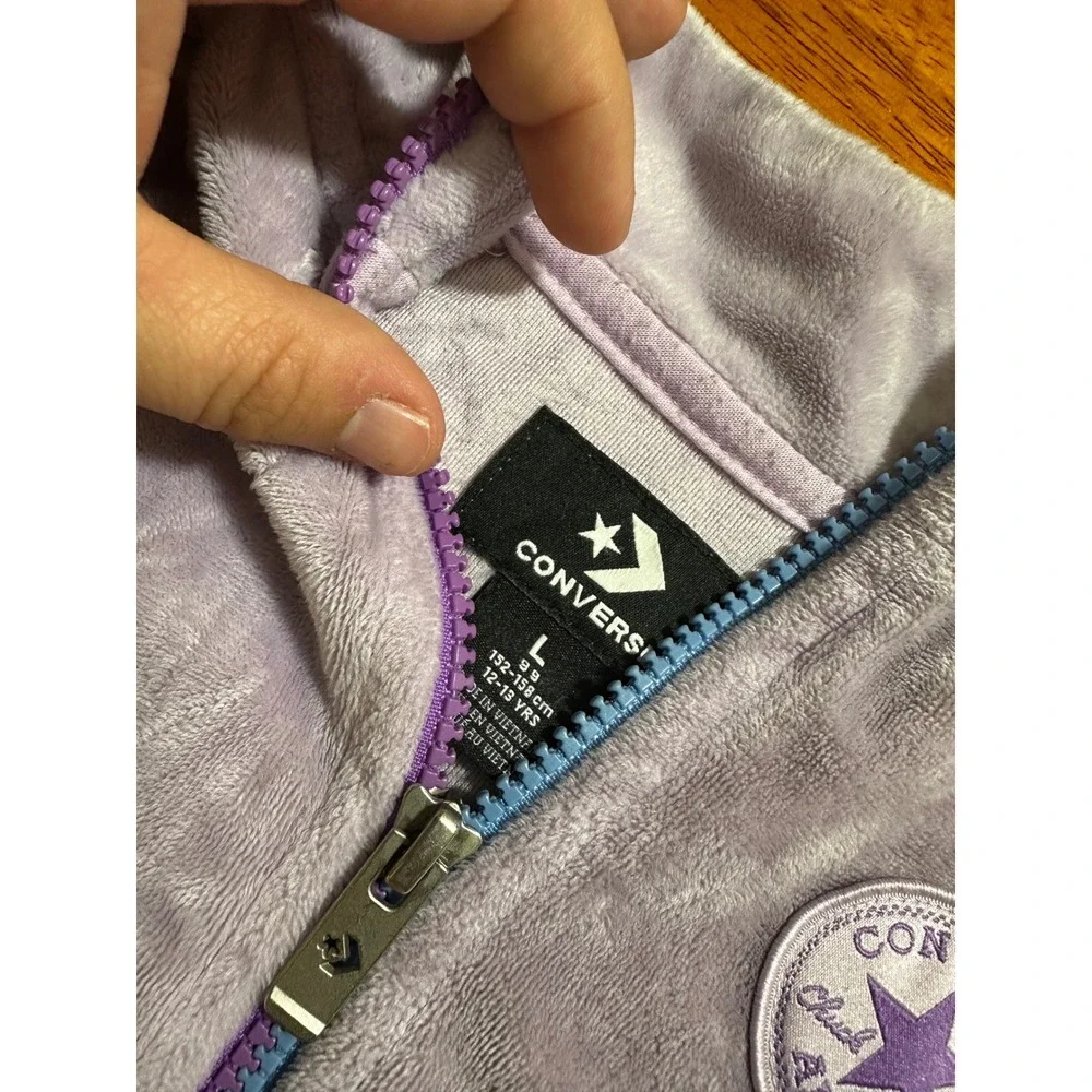 Converse Girls Lavender Velour Full Zip Track Jacket Ruched Sleeve Large 12-13Y